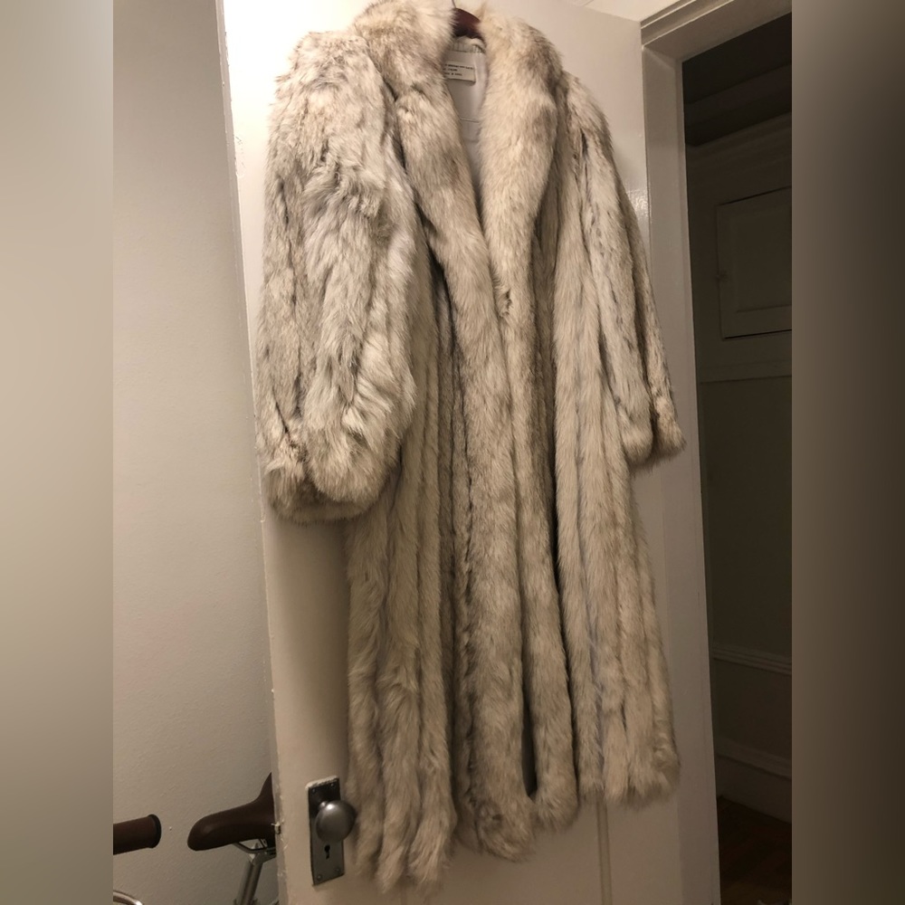 Artic fox fur coat. Full length